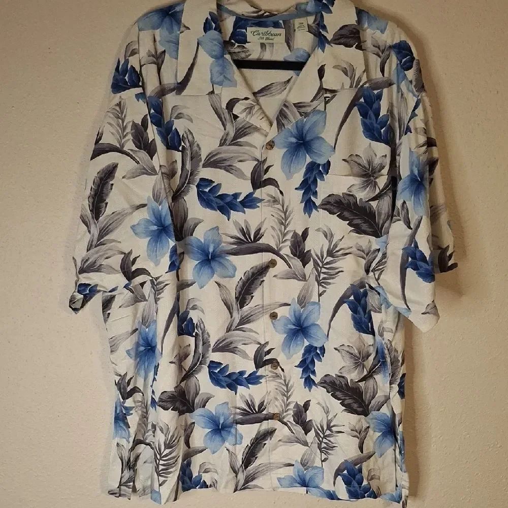 Caribbean Silk Blend Blue Floral Shirt size 3XB